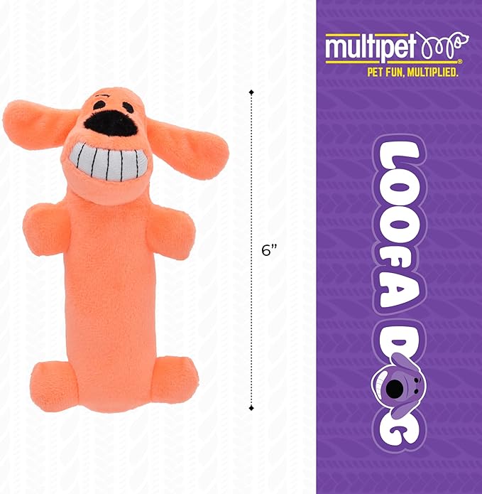 Multipet Original Loofa Dog Plush Toy - Squeaky Toy for All Dogs - Extra Soft Plush - Stuffed Animal Dog Toys for Playing (1 Count, 6”, Random Color Surprise)