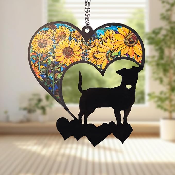 Dog Memorial Hanging, Lost Dog Sympathy Gift, Pet Loss Plastic Suncatcher, Memory Ornaments Gift for Dog Lovers (Flower Dog)