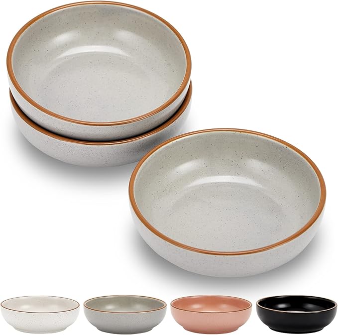 Cottagecore Ceramic Cat Bowls, 3 Pack Set, Gray, 5.3 in Shallow Pet Bowl for Kitten, Cat, Small Dog