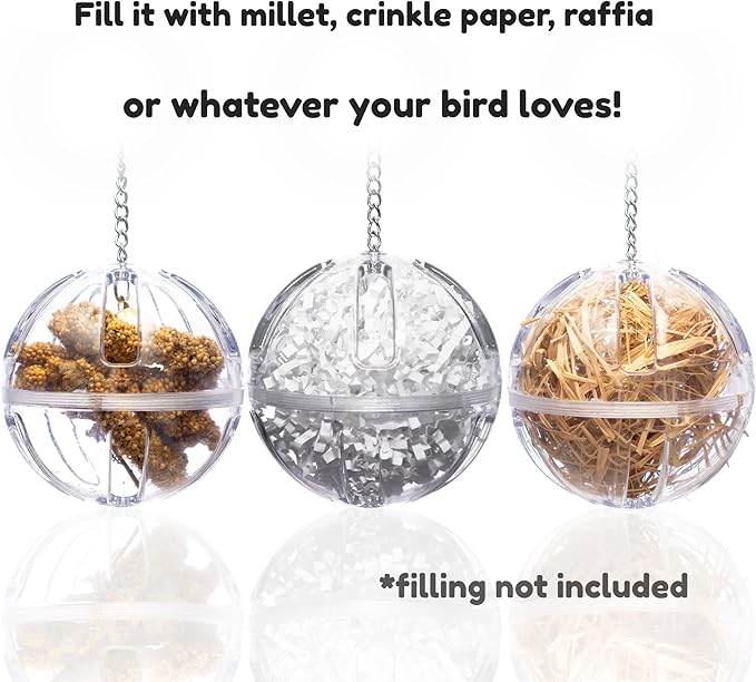 Bird Foraging Ball Toy, 3.5 Inch, Interactive Hanging Treat Dispenser & Enrichment Toy for Cockatiels, Parrotlets, Parakeets, Small Parrots, and Doves, Forage Toy for Parrots