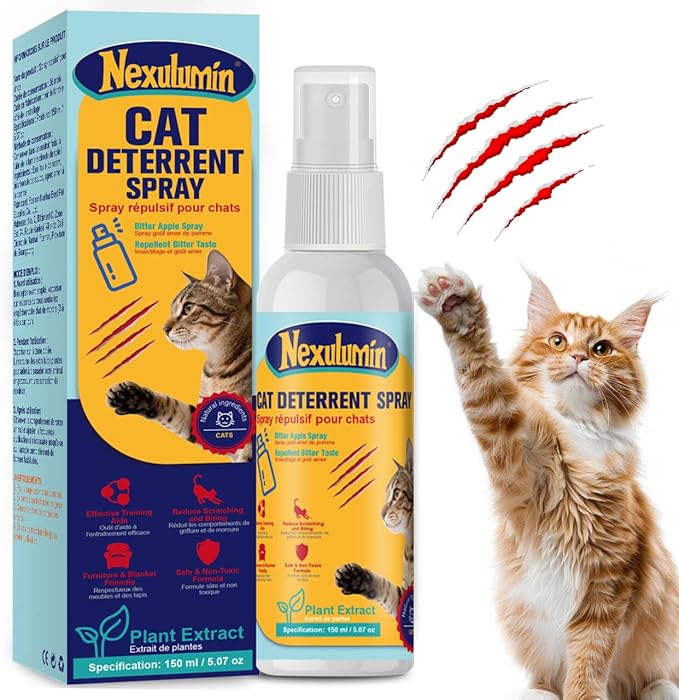 Bitter Apple Cat Deterrent Spray, Natural, Pet-Safe Formula is The Versatile Solution for Indoor & Outdoor Use. Effectively Protect Your Sofa, Carpets, Behavior. (150ml / 5.07oz)