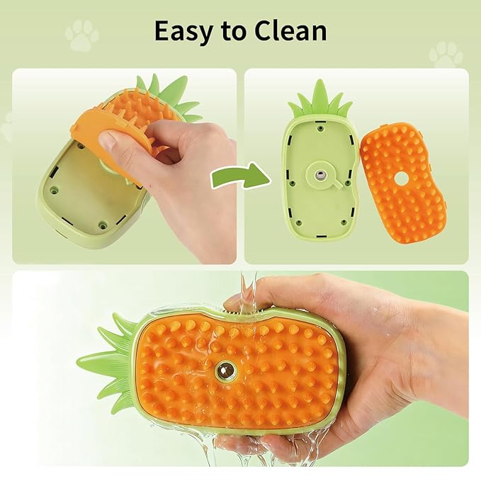 Cat Steam Brush for Shedding, 4 in 1 Rechargeable Steam Brush for Cats and Dogs, Anti-Static, Massage, Cleaning, Shedding & Combing All in One! (Green)