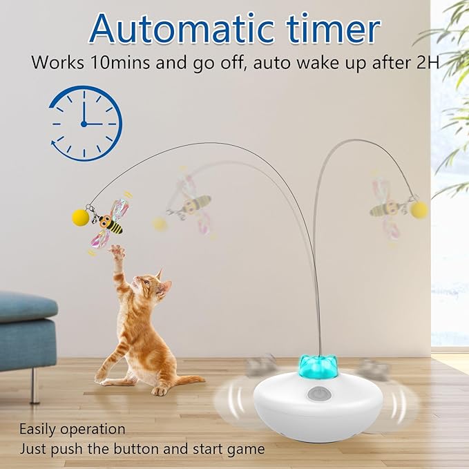 Interactive Cat Toys Cat Exercise Tumbler, Rechargeable Cat Toys for Indoor Cats Spin Butterfly Game Teasing Kitty, Extra Long Feather Wand (P33 cat Toys)