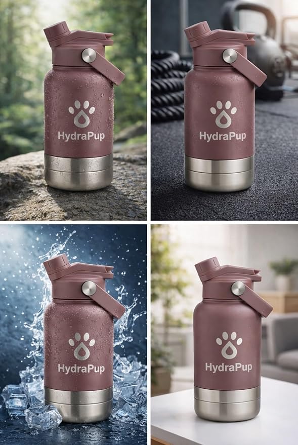 32oz Insulated Dog Water Bottle – Stainless steel, leakproof travel jug keeps water cold. Includes pet bowls, perfect for hiking, camping, and outdoor adventures with your dog (Mauve)