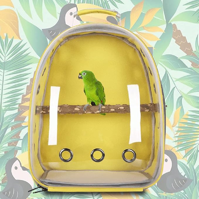 HEITIGN Bird Carrier Backpack Cage Transparent Parrot Carrier 1 Stick Wooden Standing Perch 12 Holes Ventilate Transparent Space Capsule Carrier Portable Bird Small Animal Travel