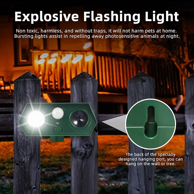 2026 Racoon Squirrel Sonic Fortress Pro Cat Repellent Outdoor, Solar Ultrasonic Animal Repeller Deer Deterrent with Motion Sensor&Flash Light to Scare Rabbit Dog Coyote Out of Garden Farm Yard(4Pack)
