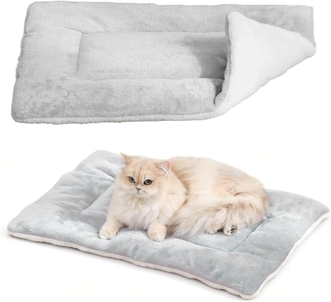 2 Pack Large Cat Bed Mat - 18"x24"(45x60cm) Extra Thick 5cm Soft Self Warming Pet Pad, Reversible Washable Cat Sleeping Mat for Indoor Outdoor Cats Kittens Small Dogs, Thermal Pet Bed Cushion Grey