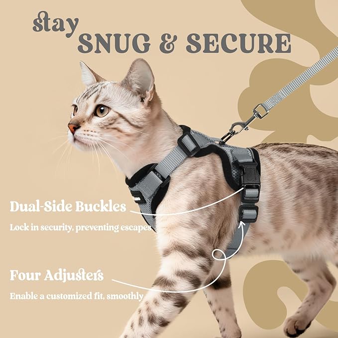 rabbitgoo Cat Harness and Leash for Walking, Escape Proof Soft Adjustable Vest Harnesses for Cats, Easy Control Breathable Reflective Strips Jacket, Grey, XXS