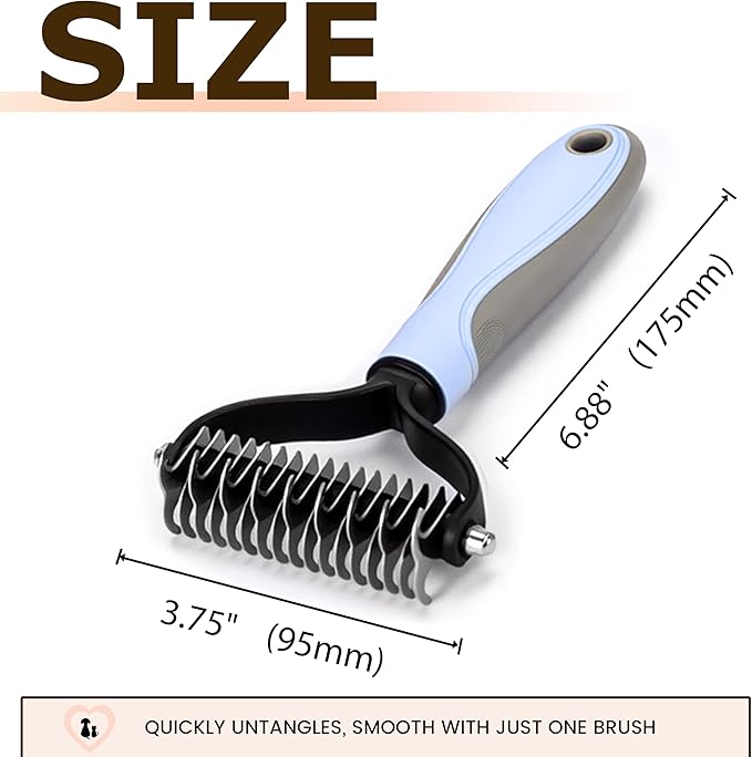 Double Sided Dematting Comb for Dogs & Cats - 2-in-1 Undercoat Rake & Double Coat Dog Brush, Pet Grooming Tool for Removing Mats & Deshedding (Blue)