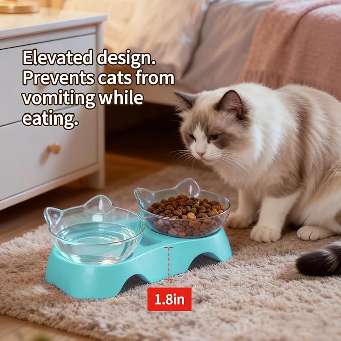 MILIFUN Cat Bowls, Cat Food Bowls Elevated Tilted, Anti Vomiting Kitty Bowl for Puppy and Bunny, Orthopedic Bowl for Indoor.(Blue)