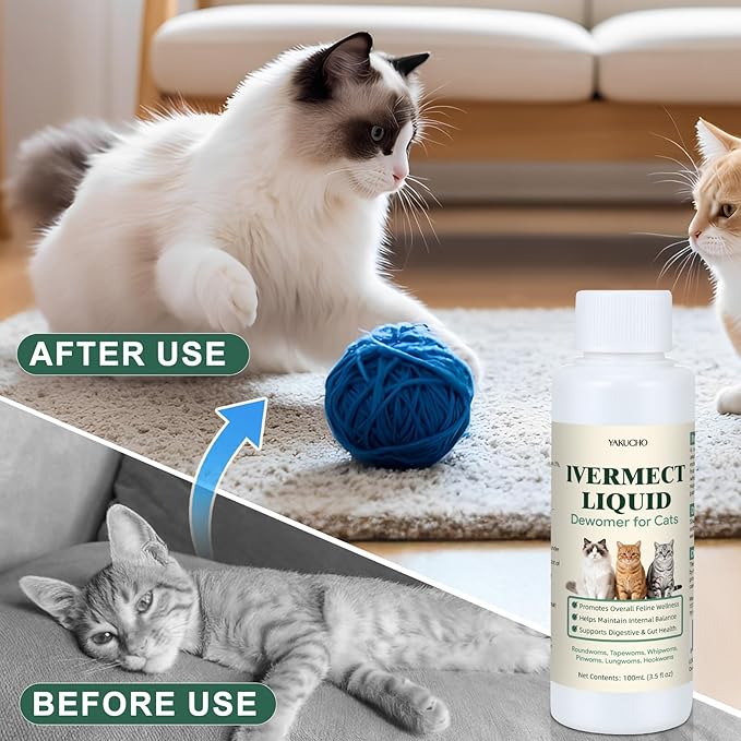 Yakucho lvermect for Cat, Dewomax Liquid Digestive Support, Broad Spectrum Gut Balance Formula for Kittens & Adult Cats – Supports Internal Cleanse & Natural Wellness – 3.5 oz (100ml)
