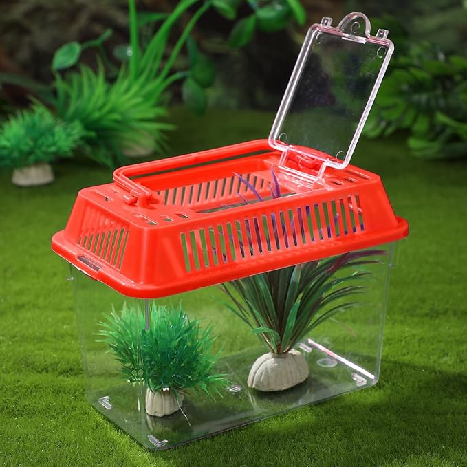 Mini Fish Tank Portable Plastic Aquarium with Lid Handheld Clear Fish Bowl for Goldfish Turtle Small Aquatic Pets Easy to Clean and Carry