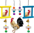 Sumind 2 Pieces Chicken Mirror Toys Hanging Swing Mirror with Bell Wooden Pecking Toy and 4 Pieces Beak Grinding Molar Stones for Hens Birds Parrots(Blue, Yellow)