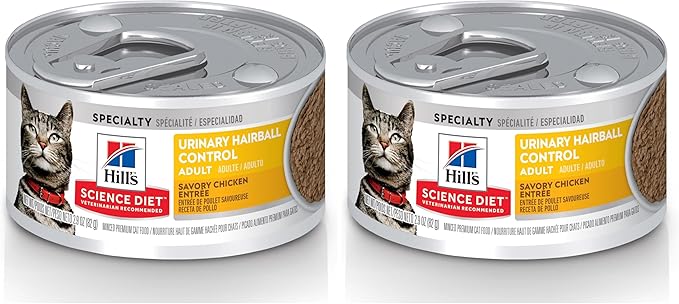 Hill's Science Diet Urinary Hairball Control,Adult 1-6,Urinary Track Health & Hairball Control Support,Wet Cat Food,Chicken Minced,2.9 oz Can,(Pack of 48)