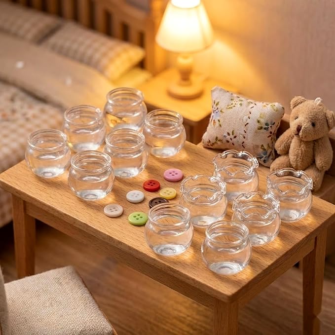 LOGOFUN 12 Pcs Miniature Fish Bowls Simulated Mini Fish Tank Miniature Glass Goldfish Bowl for Mini House Desktop Office Desk Accessories 2.50x2.50x2.00cm/0.98x0.98x0.79in