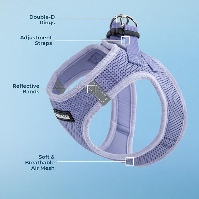 Best Pet Supplies Voyager Step-in Air Harness - All Weather Mesh, Reflective, No Pull Harness for Dogs, Cats - Secure with Hook & Loop Fastener, Buckle, Double D-Rings - Lavender, XS