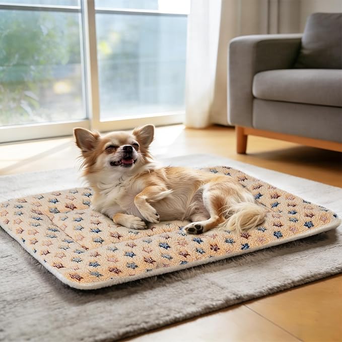 Mora Pets Dog Crate Pad - Ultra Soft Pet Bed With Cute Star Print, Washable Mat for Large Medium Small Dogs, Reversible Fleece Kennel Liner, Cat Bed 23 x 18 Inch Brown