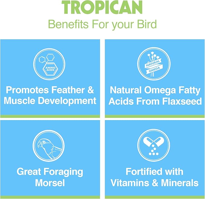 Hagen Tropican High Performance Parrot Food, 3.3 ib. - Hari Parrot Sticks with Peanuts & Sunflower Seeds and Higher Nutrition Levels