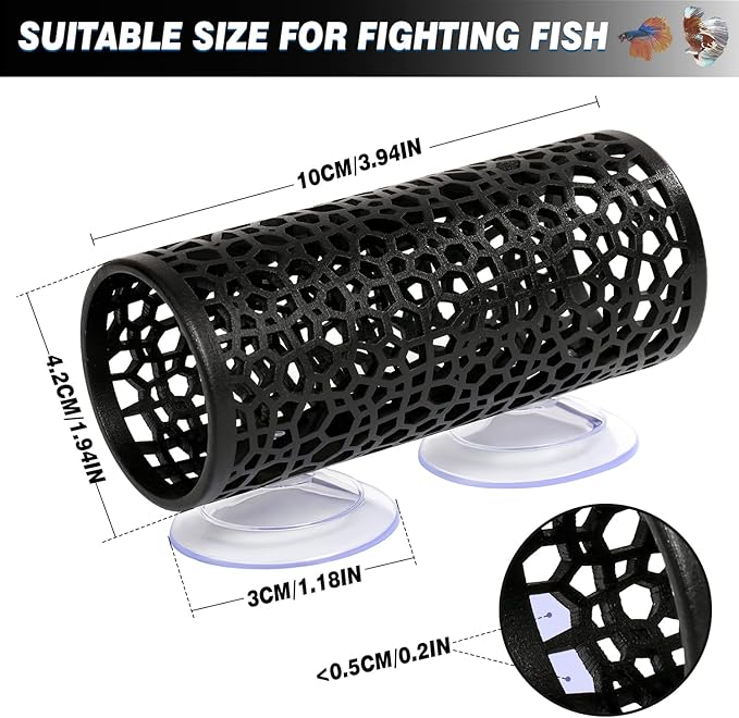 Abizoo Betta Fish Toys - Betta Tunnel Black, Small Hole Hollow Cave, Safer for Small Fish & Shrimp, Aquarium Decor & Hideout Tube