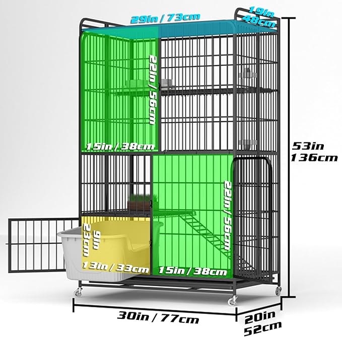Multi-Tier Collapsible Cat Cage Crate, cat playpen for Indoor with 360° Wheels, Metal Wire Cat Kennel with Secure Lock, Large Ferret Playpen for Adult Cats Kitten Chinchilla (Black 4-Tier)