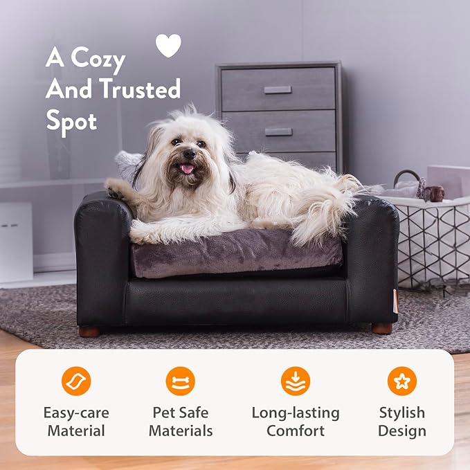 Moots Premium Leatherette Pets Sofa, Black/Charcoal, Small