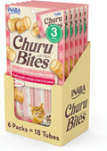 INABA Churu Bites for Cats, Soft/Chewy Baked Chicken Wrapped Churu Filled Cat Treats with Vitamin E, 0.35 Ounces per Tube, 18 Tubes Total (3 Tubes per Pack), Tuna with Salmon Recipe