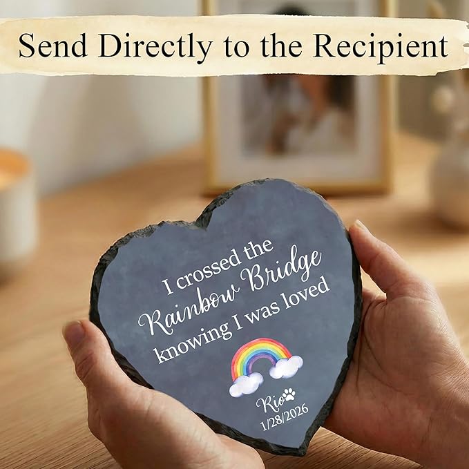 Personalized Pet Memorial Stone, I Crossed the Rainbow Bridge Heart Plaque, Pet Loss Gift for Dogs or Cats Gift (S-18)