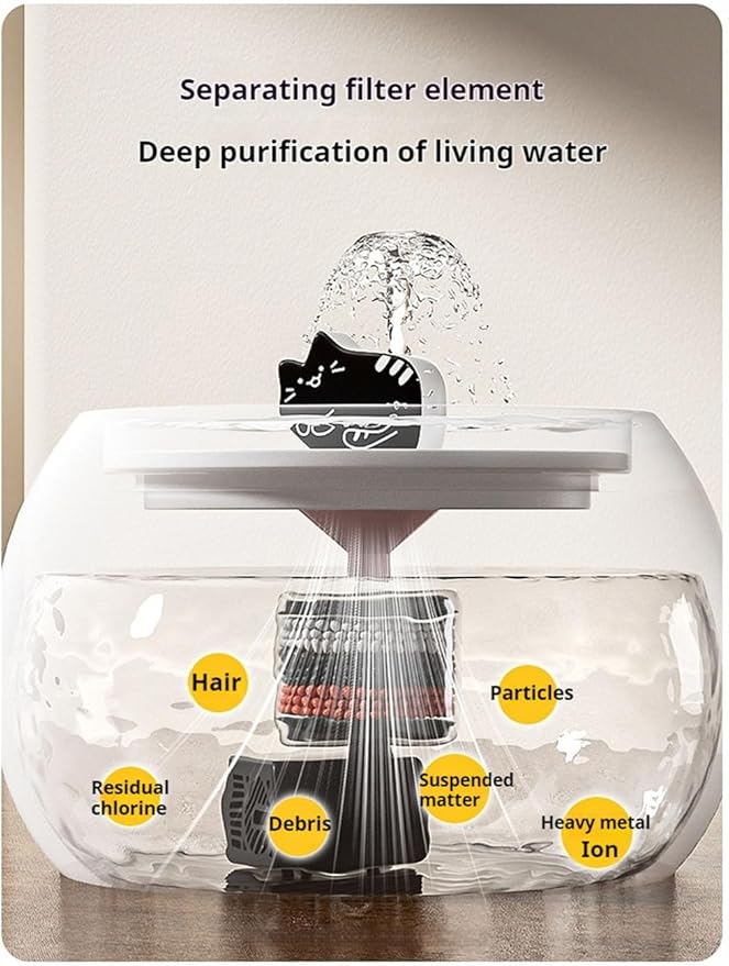 Ceramic Cat Water Fountain -50oz/1.5L Cat Fountain for Drinking- Pet Water Fountain for Cats Indoor - Automatic Water Dispenser Bowl - Cat Feeding & Watering Supplies for Small Dog，Black