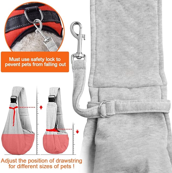 Tomkas Small Dog Sling Carrier - Zipper Pocket & Adjustable Strap - for 3-10 lbs Pets(Grey) Puppy