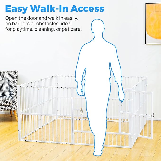 Dog Playpen - 32" Height Dog Pen, Heavy Duty Puppy Pen with Door, Safe & Sturdy, Easy Assemble for Indoor/Outdoor Pet Playpen (10 Panels with Door, White)