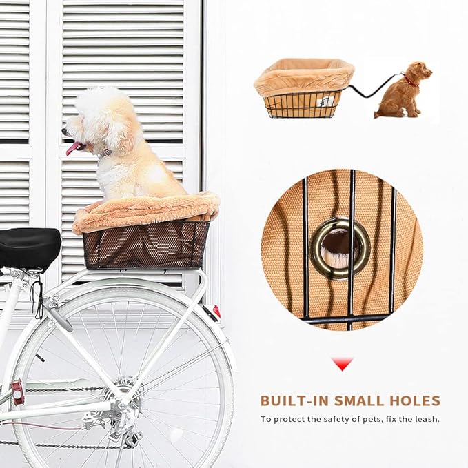 ANZOME Dog Bike Basket Liner (Liner Only), Soft Sherpa Padded Cover for Wire Bicycle Baskets, Warm Winter Pet Carrier Insert Bed with Durable Canvas & Elastic Fit (Brown)