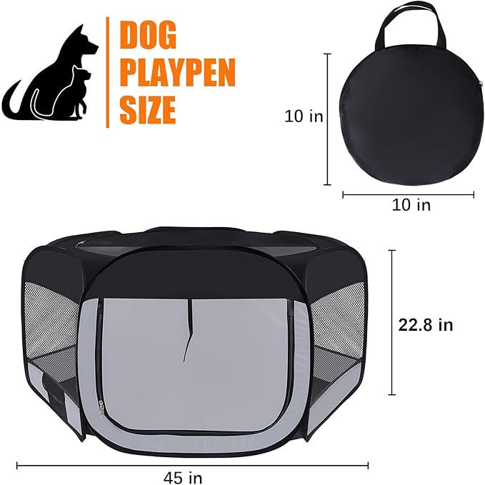 Dog Cat Playpen,Portable Pet Puppy Playpen,Rabbit Puppy Dog Play Pen for Indoors,Dogs Tent for Indoor Cats,Kitten Playpen,Collapsible Small Cats Crate Cage for Small Dogs with Carrying Case(Grey, L)