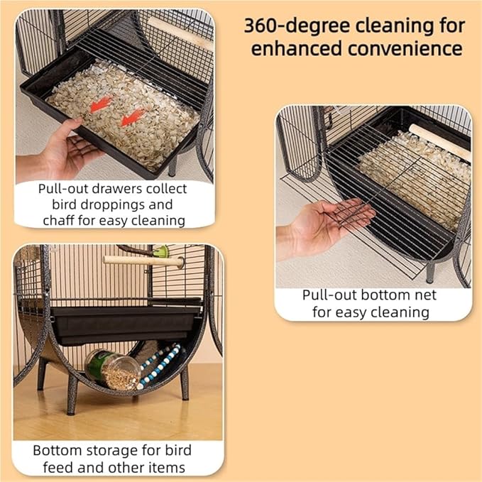 Elegant Large Bird Cage with Support Legs, Metal Birdcage with Accessories, 39.4in Luxury Parrot Aviary for Lovebirds, Cockatiels, Grey Parrots(Light Gray)
