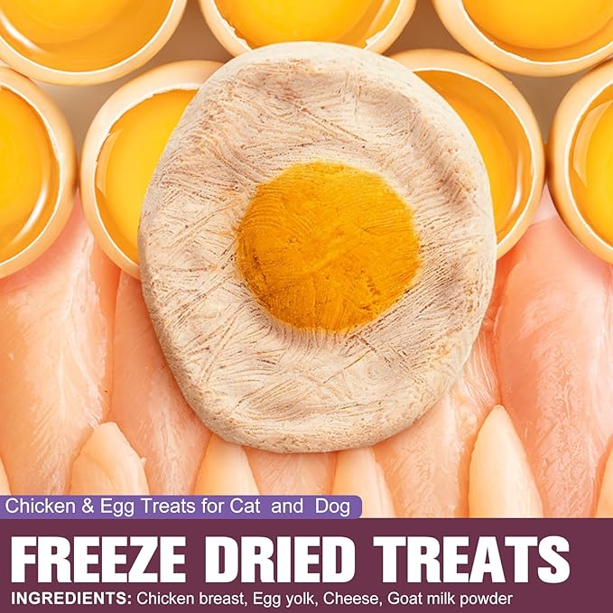 Freeze-Dried Chicken & Egg Cat and Dog Snacks - No Additives, Naturally Gentle, Suitable for Training Kittens and Puppies, Supports Coat and Digestive Health, 3.53oz/1PC