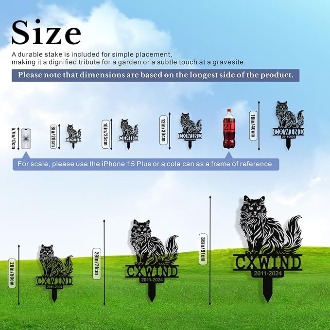 Custom Cat Grave Marker Outdoor, Personalized Metal Cat Memorial Grave Stake with Name and Date, Outdoor Waterrproof Cats Memorial Plaque