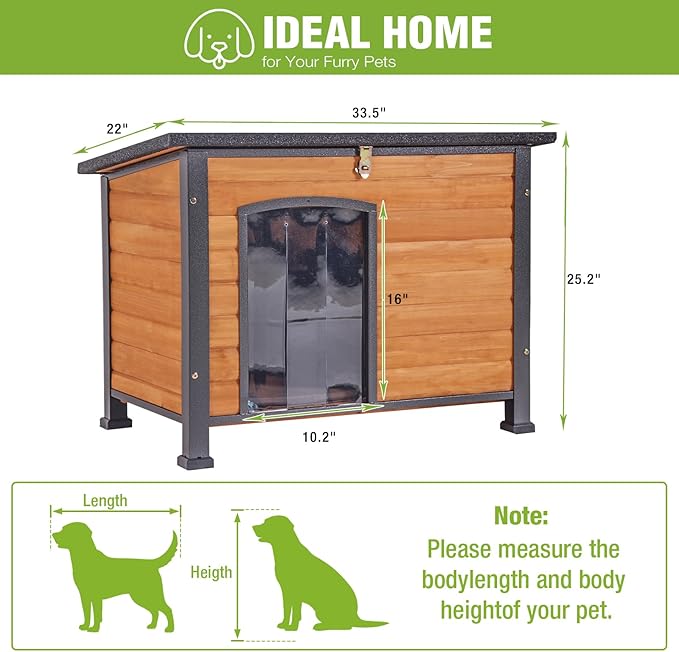 GUTINNEEN Large Outdoor Insulated Dog House Weatherproof Dog Kennel Indestructible Dog Shelter with Chew-Proof Full Metal Frame, Openable Roof for Small to Large Dog Breeds (33.5"L x 22"W x 25.2"H)