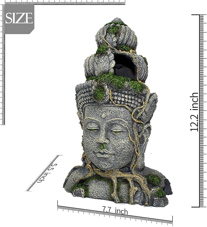 PINVNBY Aquarium Buddha Head Statue Decorations,Fish Tank Resin Large Buddha Sculpture Ornament,Betta Hideout Cave Sleep Rest Play for Small Fish Shrimp Lizard Gecko Small Reptile(3 Pack)