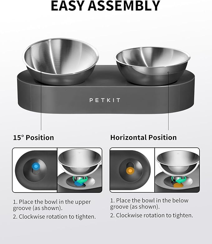 PETKIT 304 Stainless Steel Elevated Cat Bowls&Dog Bowls,Raised Cat Food and Water Bowl Set, Non-Slip, Anti Vomiting 15°Tilted Cat Small Animal Plate