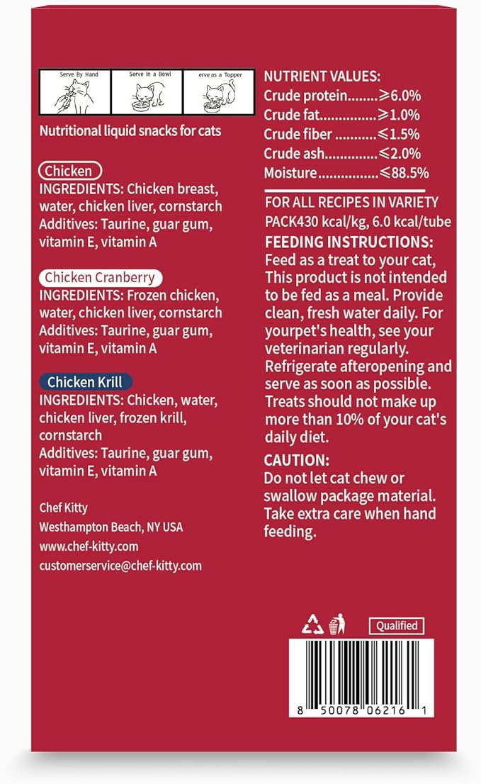 Cat Treats Lickable | Grain-Free Cat Food Toppers, High Protein | Creamy Puree Squeeze Ups with Vitamin E & Taurine, Digestible Formula | 0.5 oz. Each Tube, Chicken Mix Variety | 20 Tubes