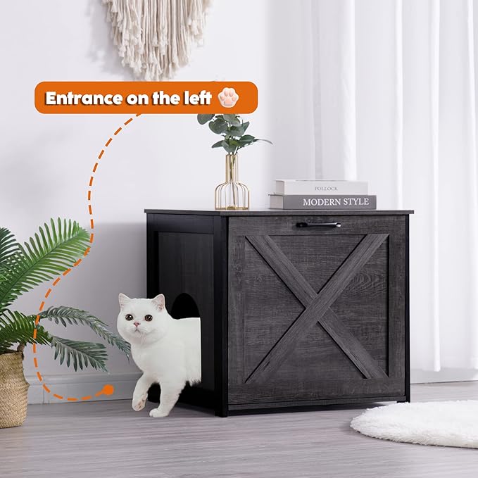 Dwanton Cat Litter Box Furniture Hidden, Cat Litter Box Enclosure, Reversible Entrance Can Be on Left or Right Side, Indoor Cabinet, Wooden Washroom, End Table, Nightstand, Dark Gray, 23.6" L