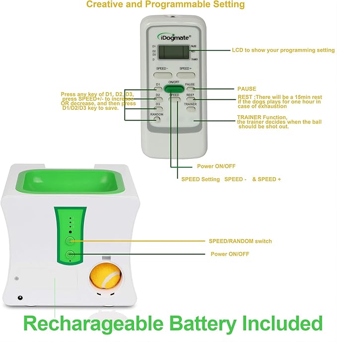 Small Interactive Ball Launcher with Rechargeable, Automatic Dog Ball launcer for Mini Dog (Ball Thrower with 3 Mini Balls)