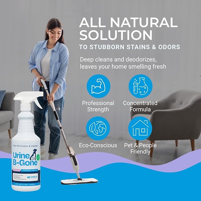 Urine B-Gone, Professional Enzyme Odor Eliminator & Pet Stain Remover, Human, Cat & Dog Urine Cleaner, Effective on Laundry, Carpets & More, Lavender Scent, 32oz