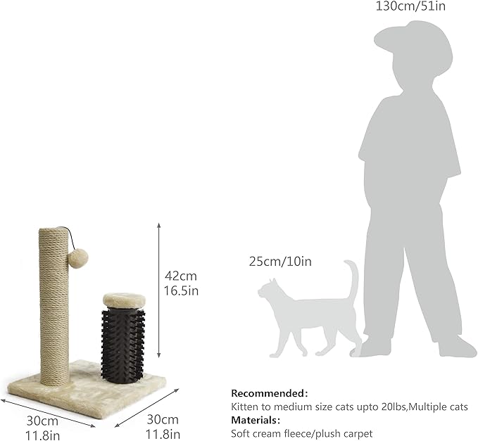 Amazon Basics Cat Scratching Post with Self Groomer for Indoor Cats & Kittens, Small (16.5" H), Beige