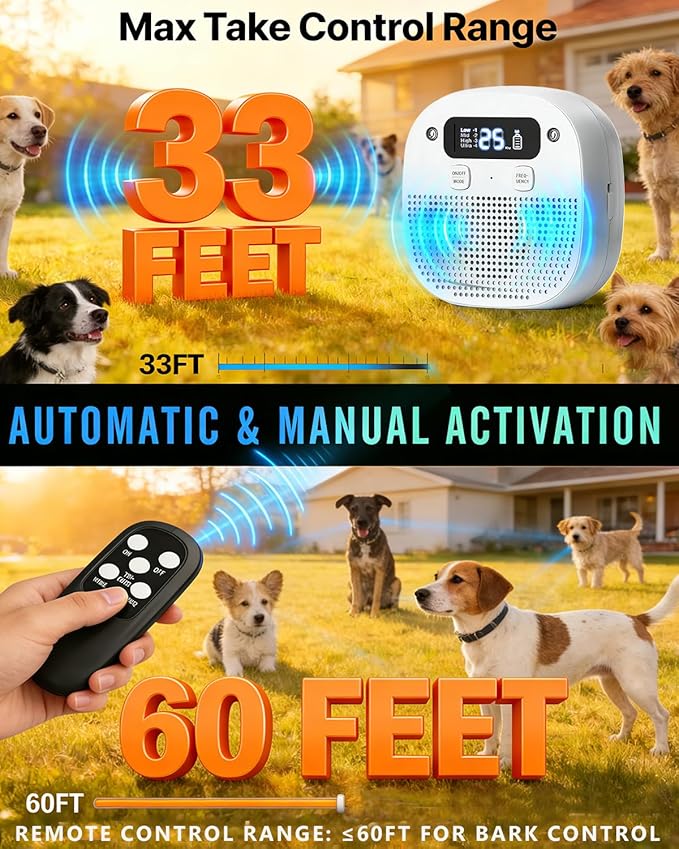 Dog Barking Control Devices, Bark Box with Remote Control, Rechargeable, Waterproof, Adjustable Modes & Frequencies, Anti Barking Device for Dogs Indoor Outdoor (White)