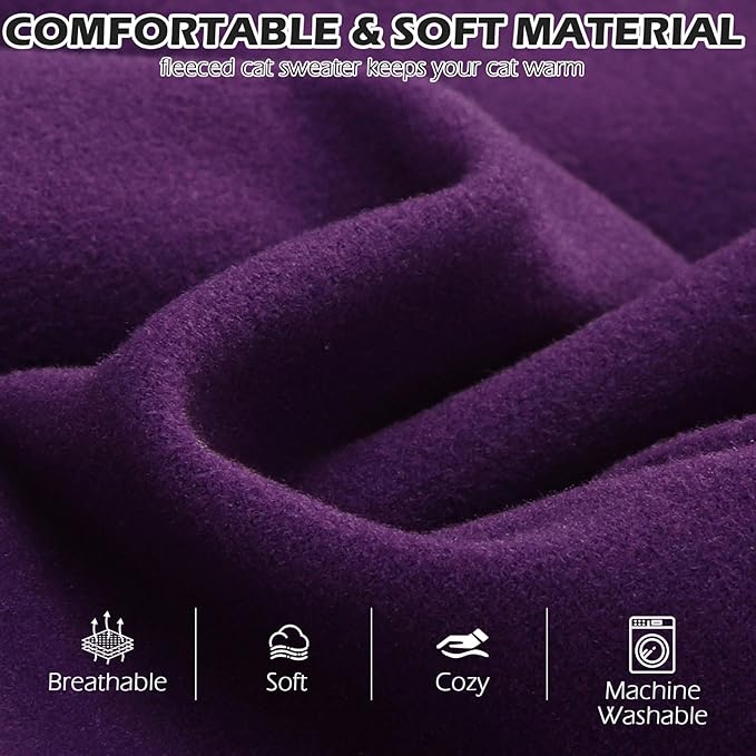 EXPAWLORER Soft Cat Sweater - Sweaters for Cats Only Warm Kitten Clothes, Fall and Winter Pet Coat Pullover Design, Fleece Sweatshirt Clothing Also for Puppy Small Dogs, Purple L