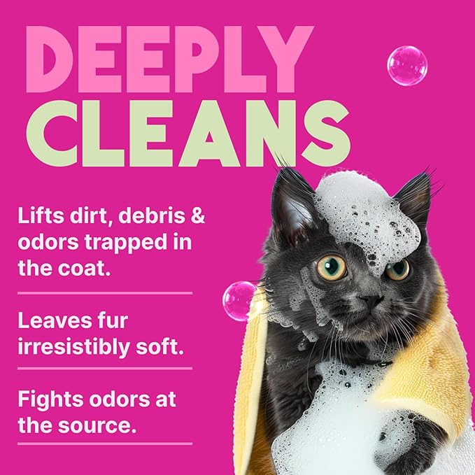 TropiClean Deodorizing Cat Shampoo for Smelly Pets, Long Lasting Odor Control, Kitten Safe, Made in The USA, Berry Scent, 12oz.