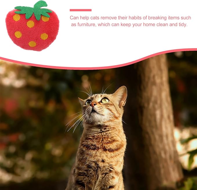 10 Pack Strawberry Cat Toy - Interactive Plush Chew Toys for Indoor Cats and Small Dogs - Cute Fruit Catnip Scented Kitty Teething Supplies for Valentine's Day Pet Gift