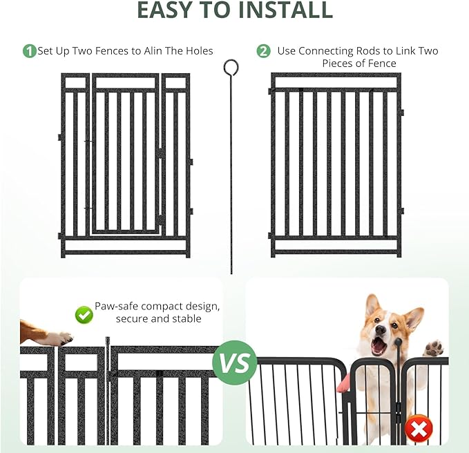Dog Fence Outdoor Indoor, 40" Inch Height 40 Panels Dog Playpen for Large/Medium/Small Dogs Metal Dog Pen for Yard Camping and RV | Black-Silver