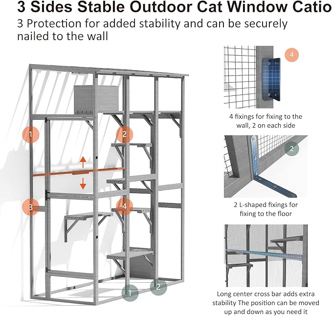 Cat Catio, Large Catio Outdoor Cat Enclosure, Window Enclosure with Waterproof Roof, Multi-Level Platforms, Cozy Sleeping Box & Fun Bridges, Spacious Outdoor Cage for Multiple Indoor Cats,100"