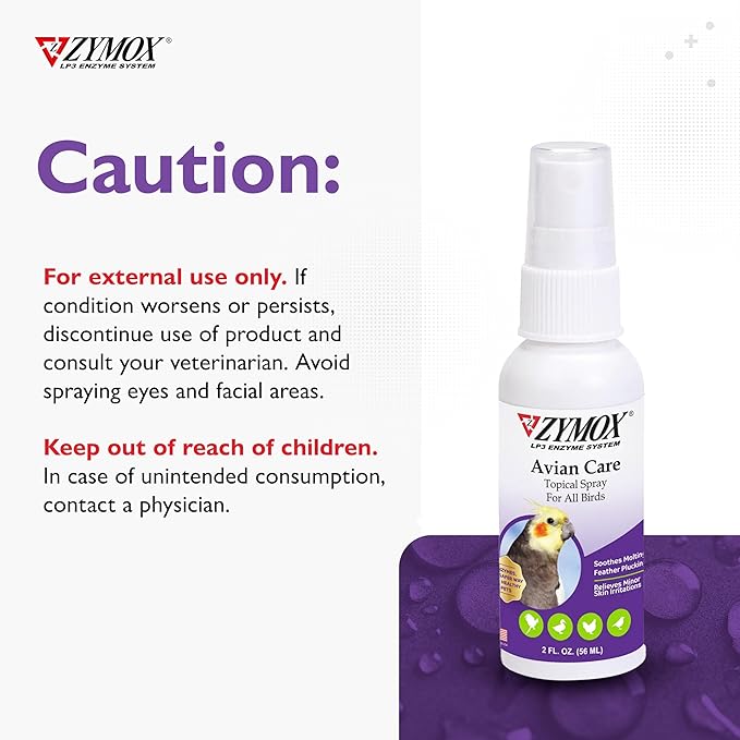 Zymox Avian Care Topical Spray for All Birds, 2 oz. – Soothes Irritated Skin & Supports Healthy Plumage for All Birds, Fowl & Poultry